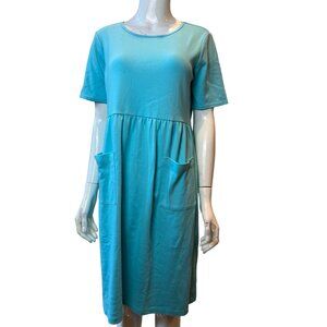 Appleseed's Crew Neck Sheath Midi Dress Pullover Two Pocket Light Blue Size PS